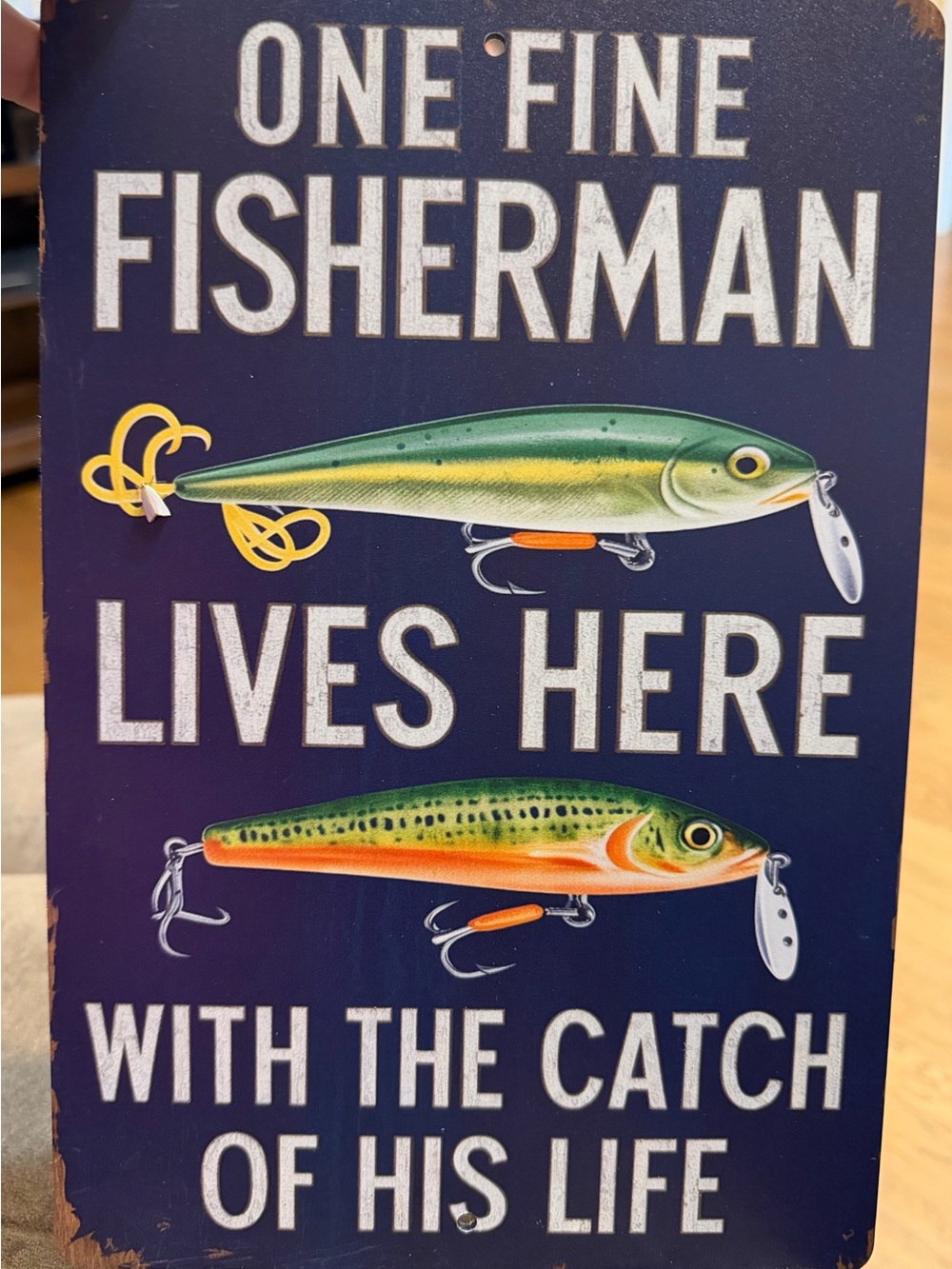 One Fine Fisherman Wall Sign - Navy with Green and Orange Fish -New